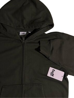 NEW W TAGS - TUFF Heavyweight Full Zip Hoodie | Oversized Dark Green Fleece Hood